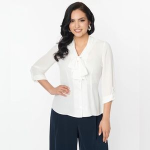 White Bow Olivia Blouse by Unique Vintage